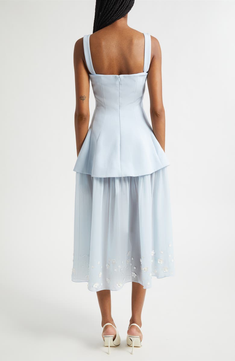 Stine Goya Floral Appliqué Mixed Media Bustier Midi Dress, Alternate, color, Light Blue Bloom