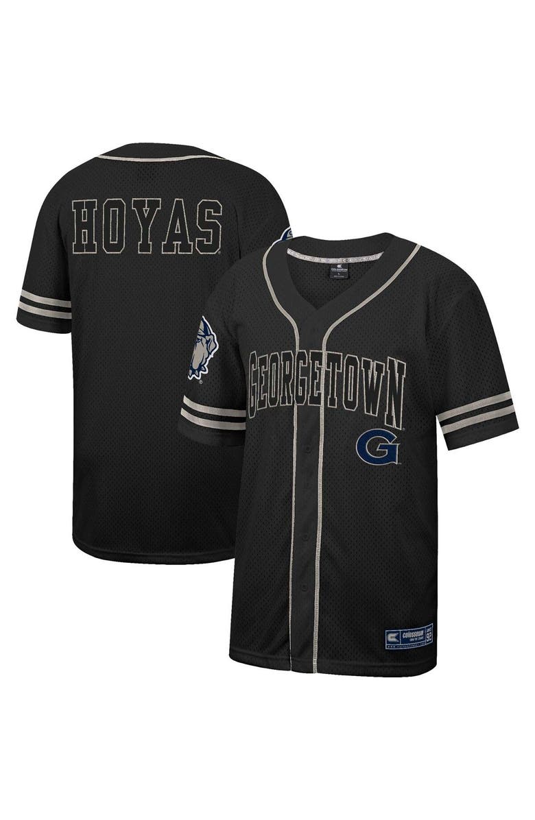 COLOSSEUM Men's Colosseum Black Georgetown Hoyas Free Spirited Mesh Button-Up Baseball Jersey, Main, color, 