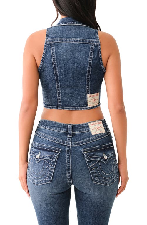 True Religion Crop Denim Crystal Vest In Contera