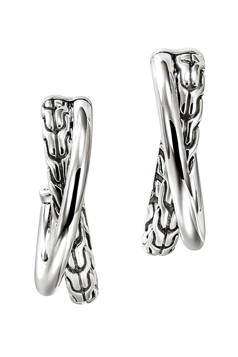 JH Essentials Crossover Earrings, 20.5mm, Alternate, color, SILVER