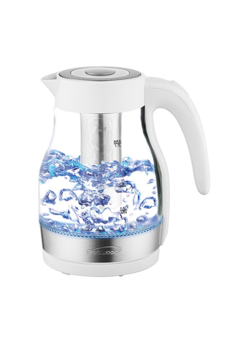 Glass 1.7 Liter Electric Kettle with Tea Infuser, Main, color, White