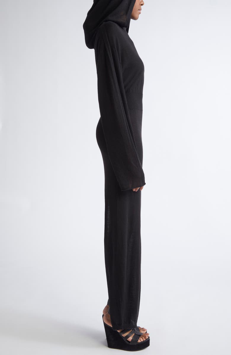 Rick Owens Abito Long Sleeve Hooded Maxi Virgin Wool Sweater Dress, Alternate, color, Black
