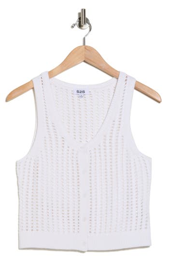 525 Lisa Pointelle Button Tank In White