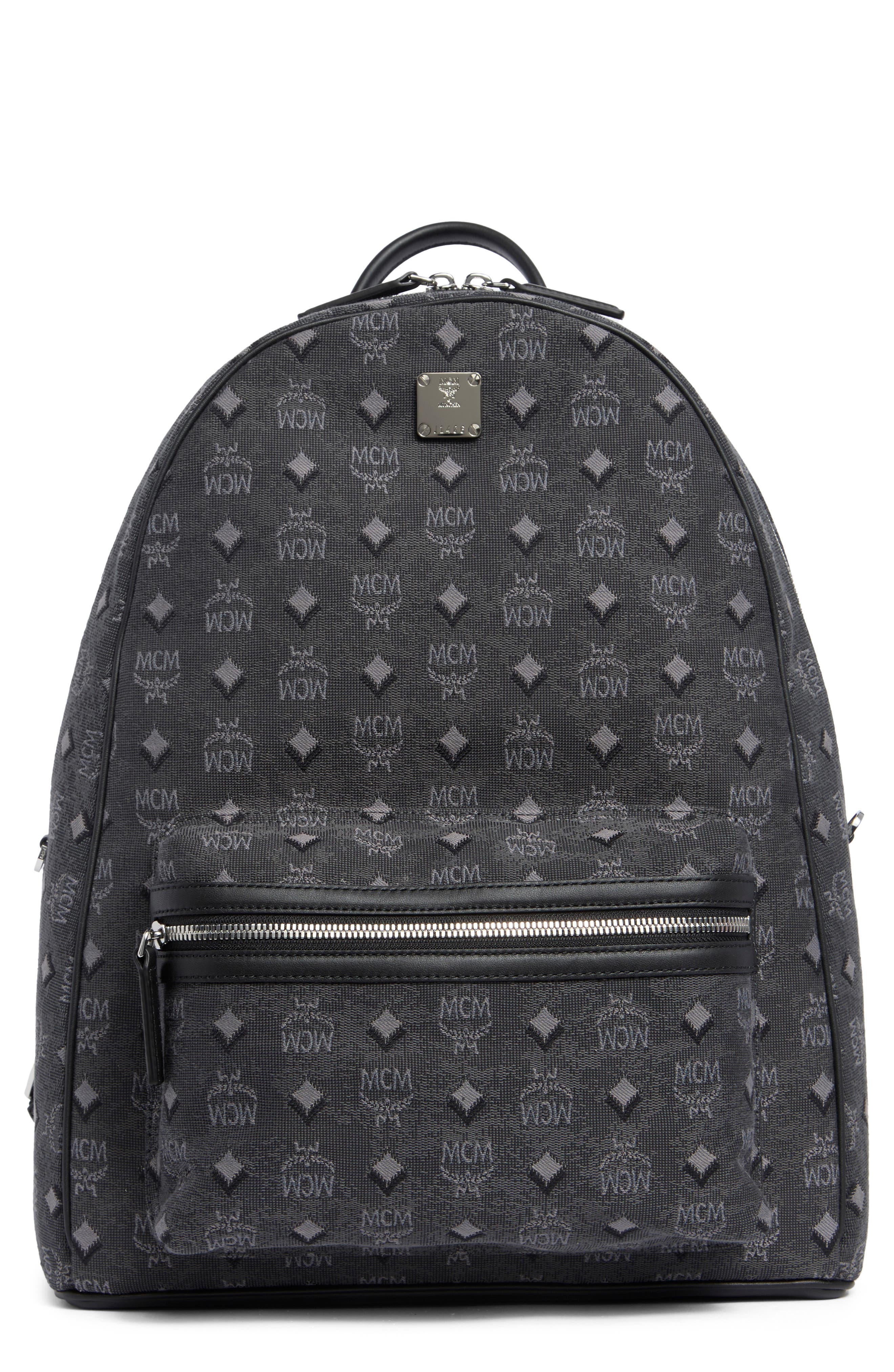 Mcm Stark Logo Backpack In Dark Grey