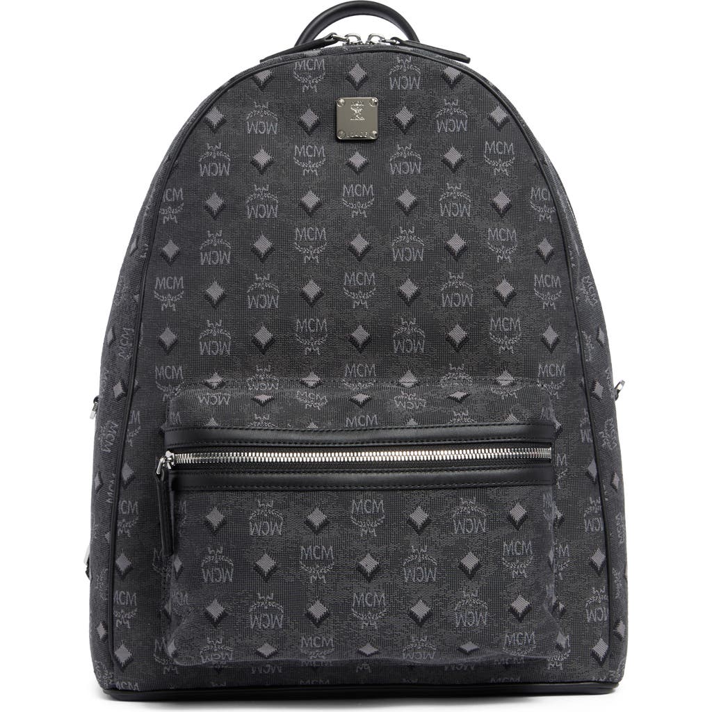 Mcm Stark Logo Backpack In Dark Grey