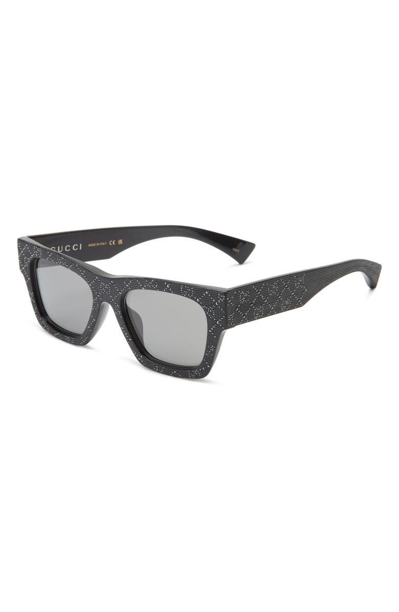Gucci 52mm Rectangular Sunglasses, Alternate, color, Black