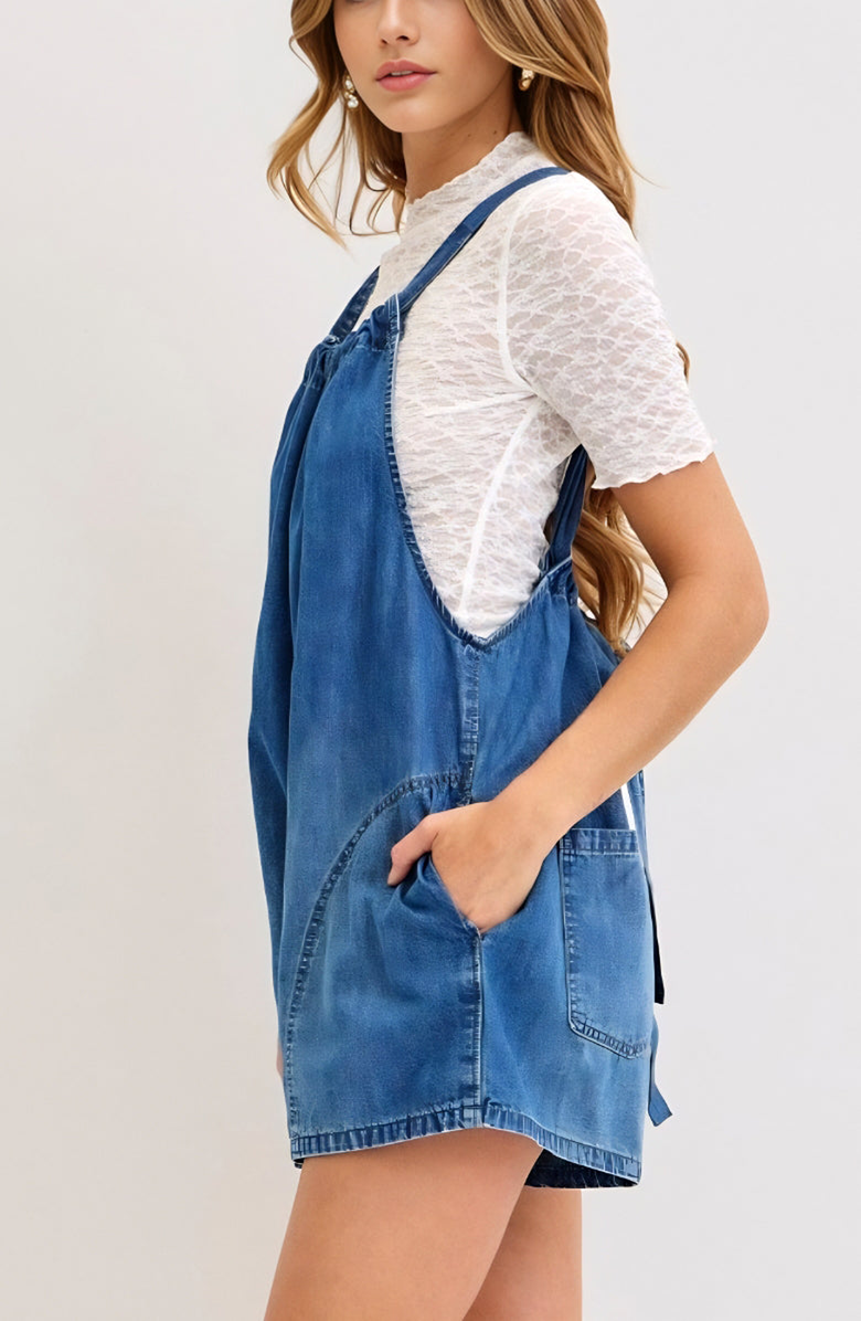 Knit and Lounge Drawstring Front Pocket Overall Romper, Alternate, color, 