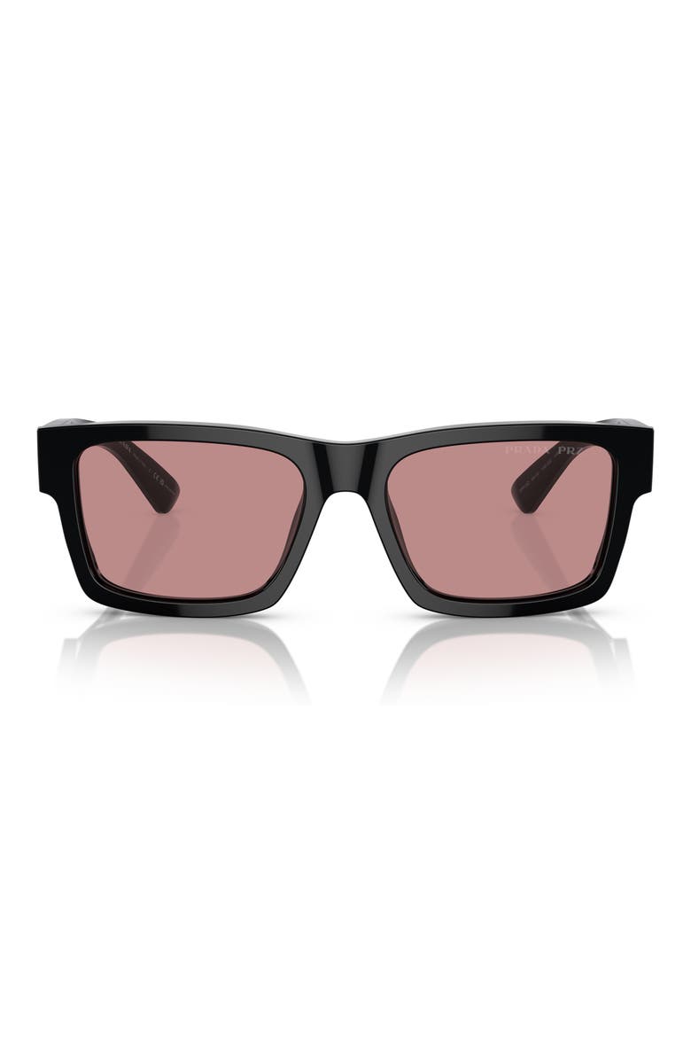53mm Rectangular Polarized Sunglasses, Main, color, BLACK