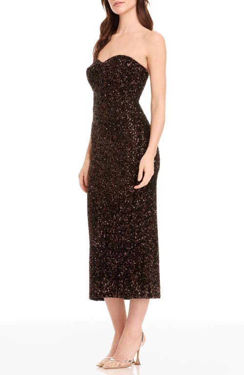 Dress The Population Vada Paillette Strapless Gown In Brown
