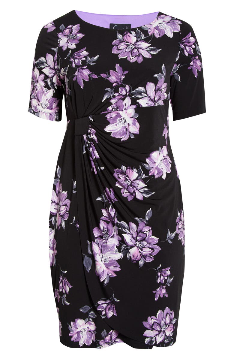 Connected Apparel Floral Print Faux Wrap Dress, Alternate, color, Black