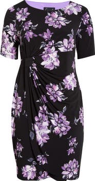 Connected Apparel Floral Print Faux Wrap Dress