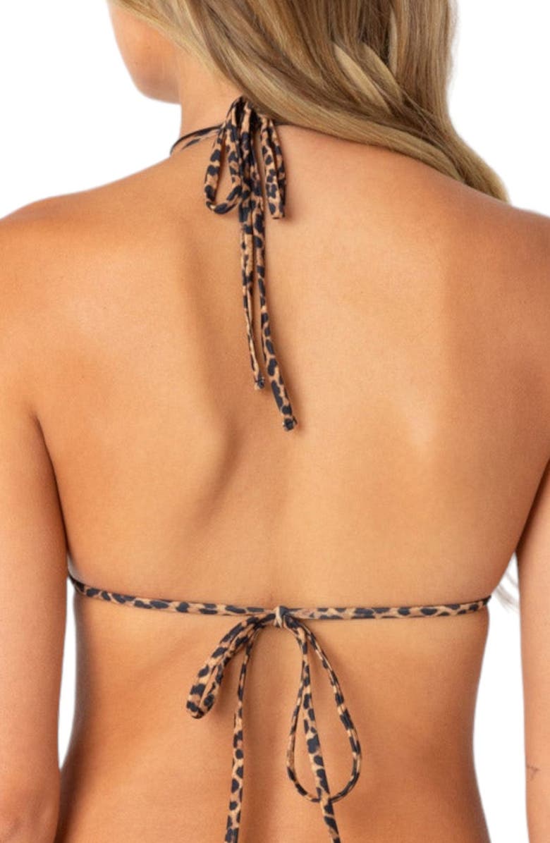 EDIKTED Lacey Animal Triangle Bikini Top, Alternate, color, Leopard