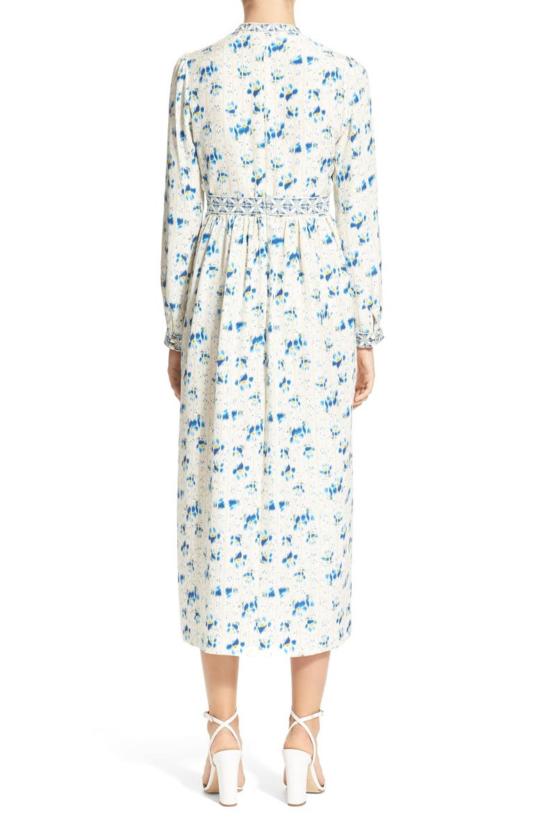 'Lauren' Print Silk Marocain Midi Dress, Alternate, color, WHITE/ BLUE