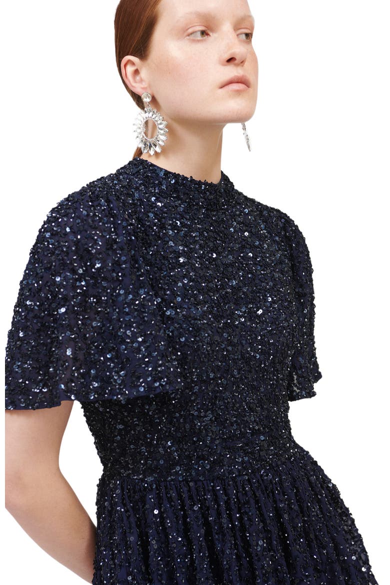 Occasion Embellished Sequin Beaded Evening Midi Dress, Alternate, color, MID NIGHT BLUE