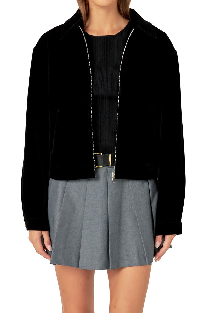 English Factory Velvet Bomber Jacket, Alternate, color, Black