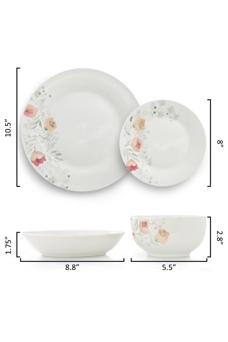 Poppy 24 Piece Porcelain Double Bowl Dinnerware Set, Alternate, color, White