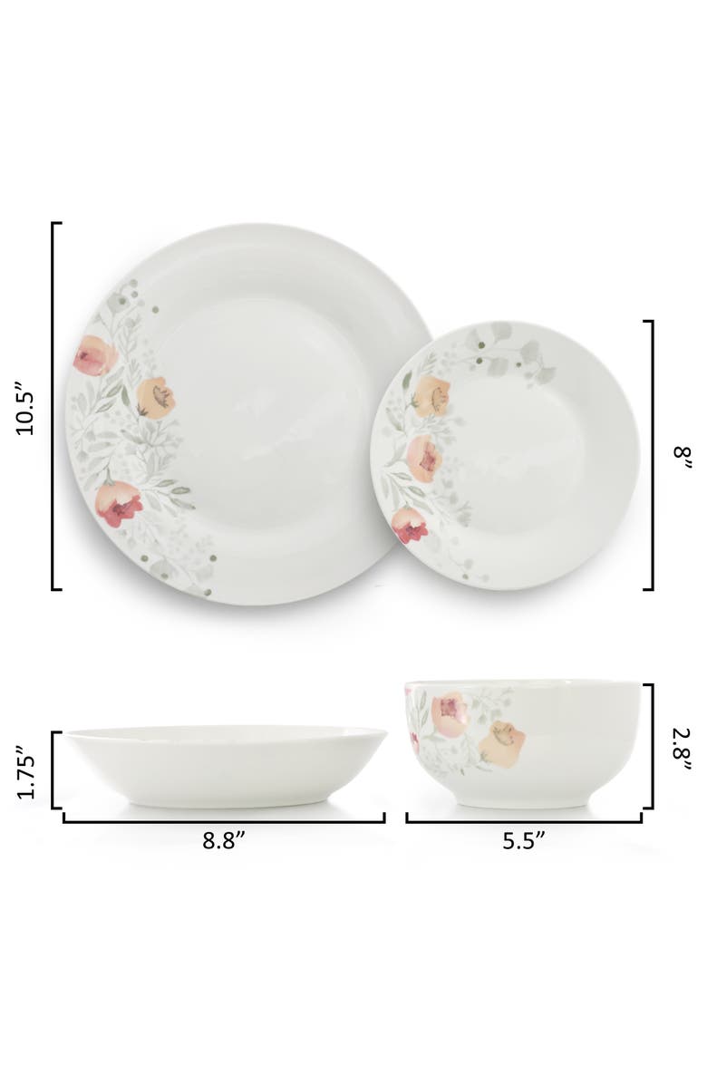 Elama Poppy 24 Piece Porcelain Double Bowl Dinnerware Set, Service for 6, Alternate, color, White