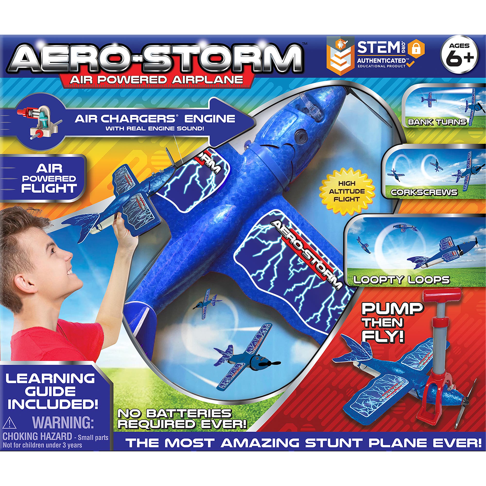 Aero-Storm Aerostorm Air Powered Airplane Blue Acrobatic Flight,Ages 6+ in Multicolored 