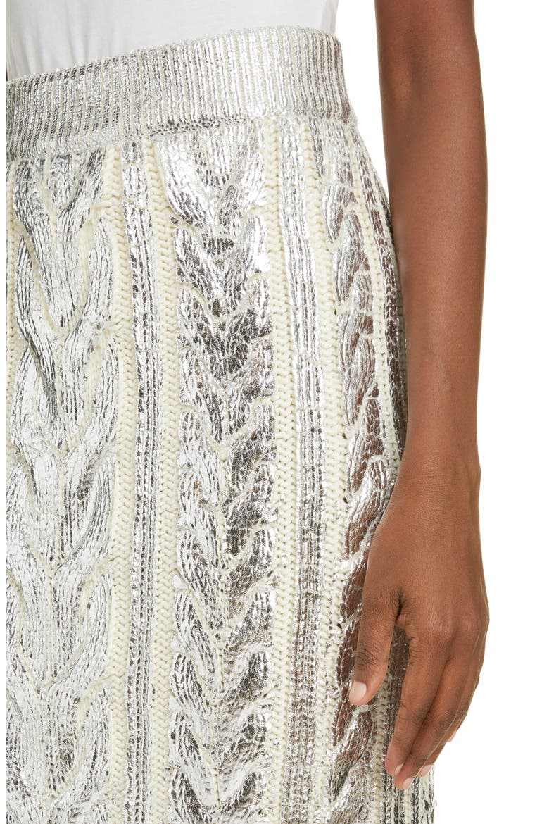 Metallic Cable Knit Virgin Wool Blend Midi Skirt, Alternate, color, GAC BLANC/ ARGENT