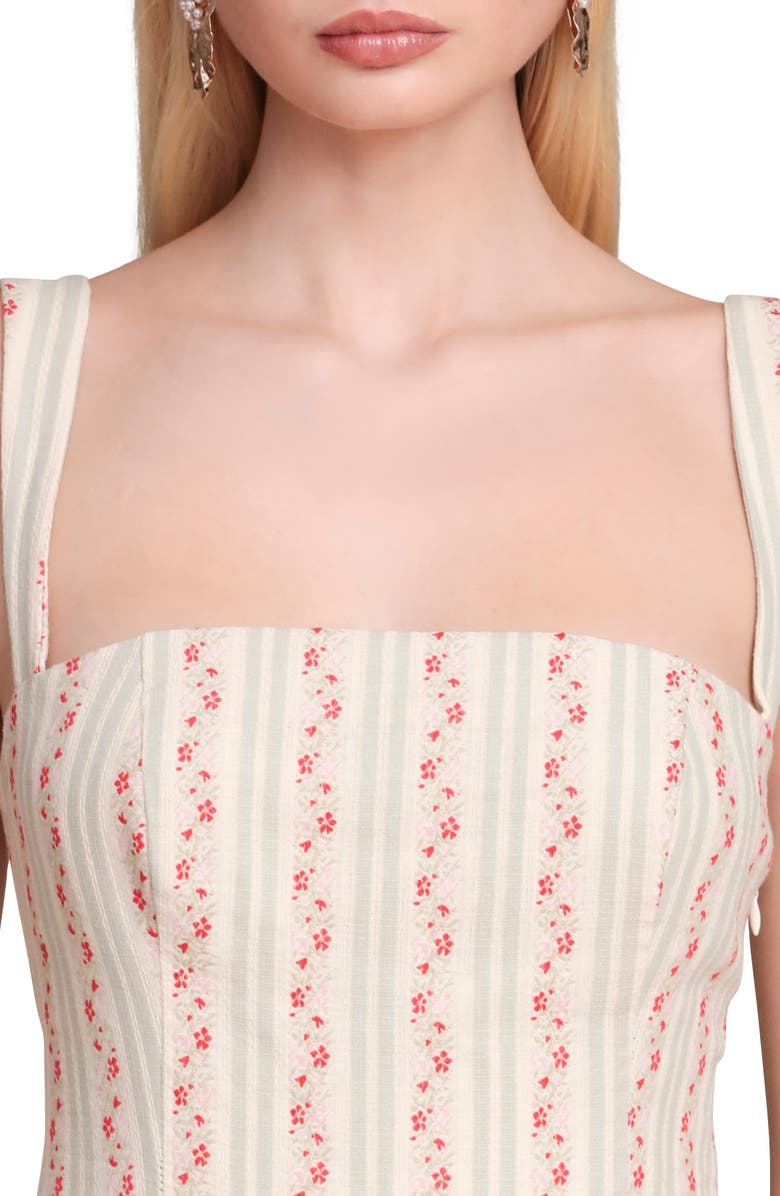 Avec Les Filles Floral Border Print Drop Waist Minidress, Alternate, color, Rose Stripe Multi