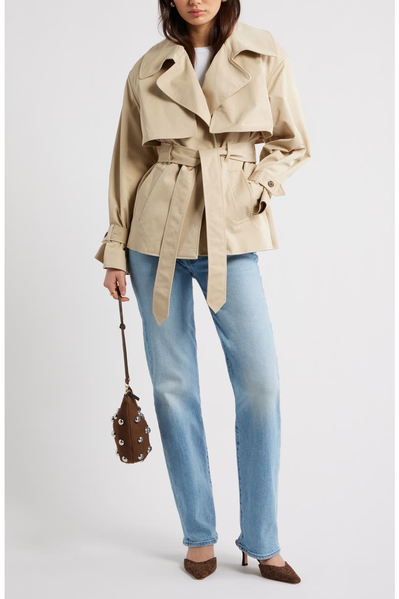 Exaggerated Crop Trench Coat, Alternate, color, TAN SAFARI
