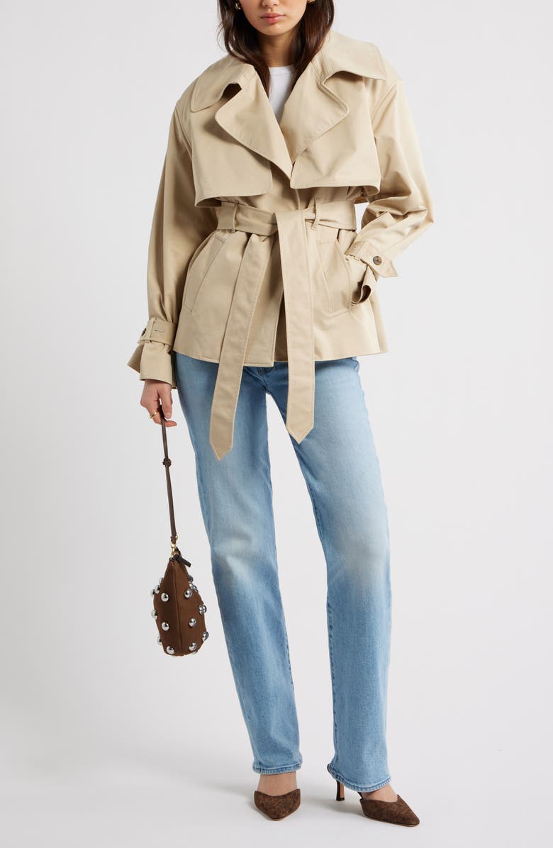 Open Edit Exaggerated Crop Trench Coat, Alternate, color, Tan Safari