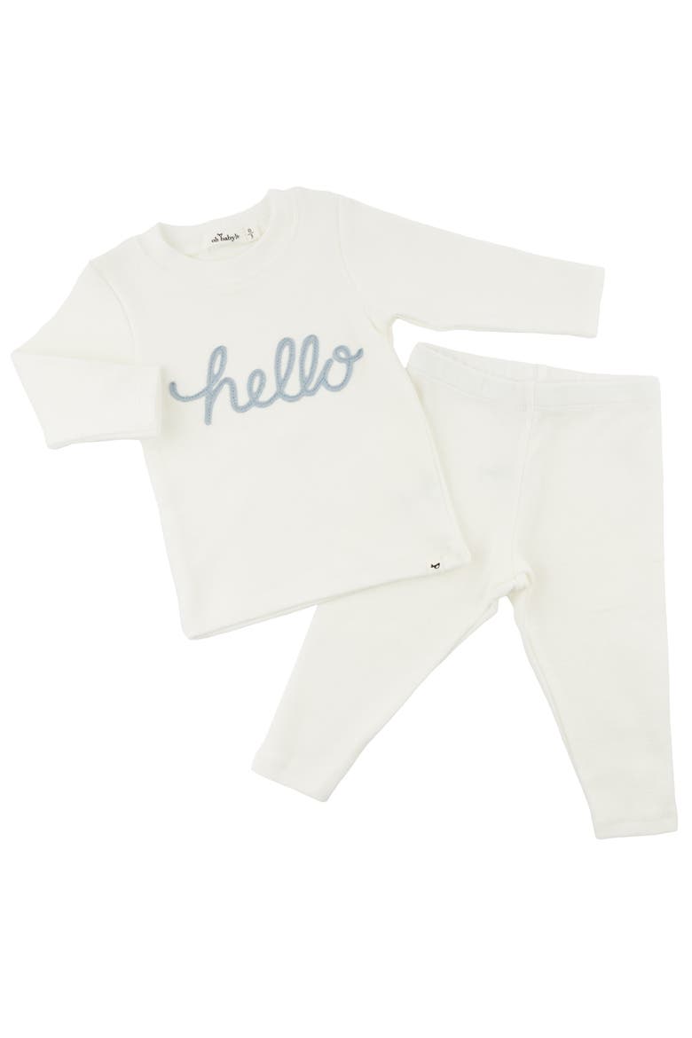"hello" Fog Embroidered Two Piece Set, Alternate, color, Cream