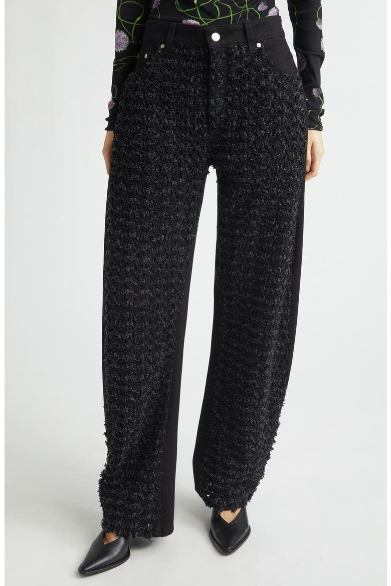 Relaxed Laser Bouclé Barrel Leg Jeans, Main, color, BLACK