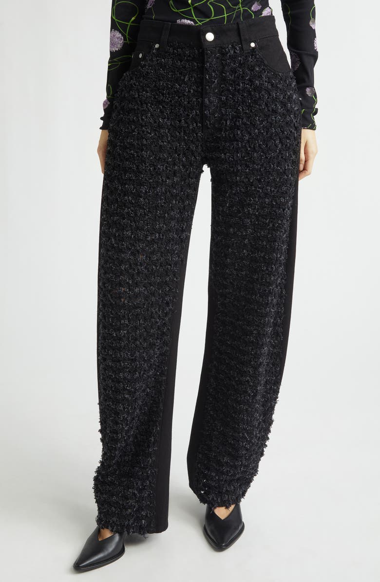 Stella McCartney Relaxed Laser Bouclé Barrel Leg Jeans, Main, color, Black