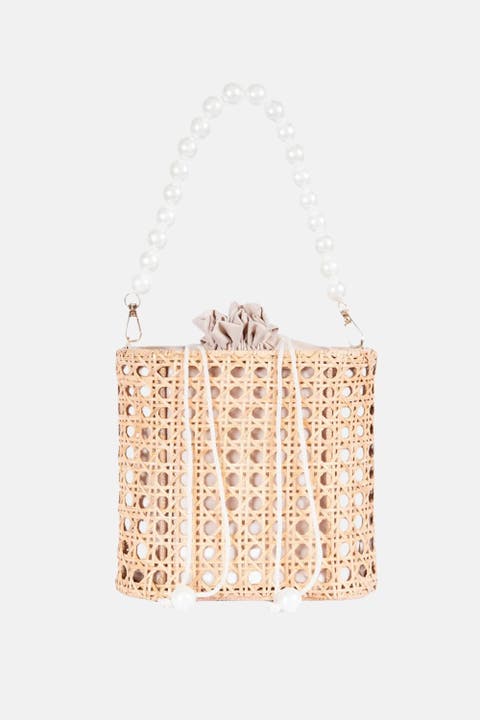 Amalfi Wood Bead Handle Cane Satchel Bag