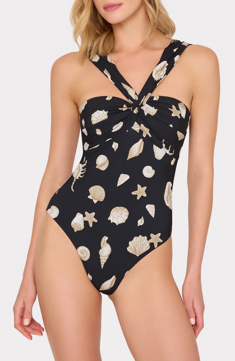 Milly Betsy Seashell Convertible One-Piece Swimsuit, Main, color, Black/ White
