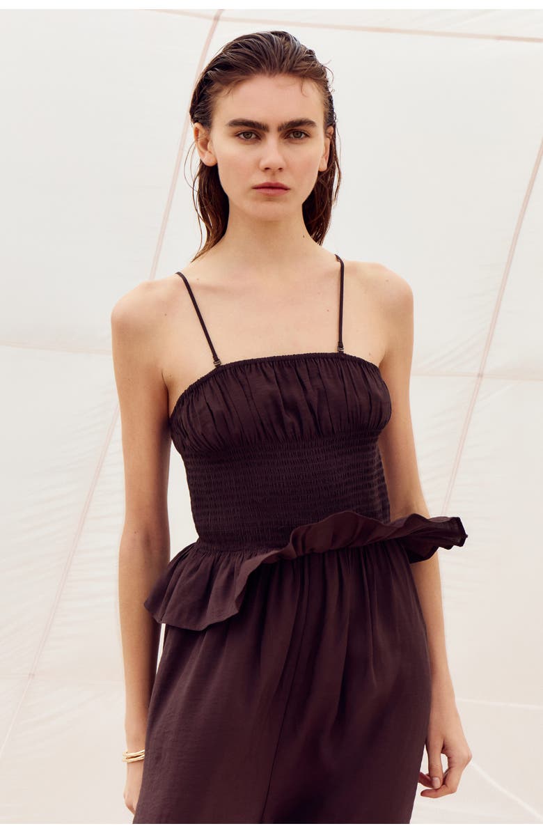 H&M Frill-trimmed Bandeau Jumpsuit, Alternate, color, Dark Brown