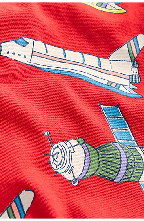Mini Boden Kids' Spacecraft Print Cotton T-shirt In Red