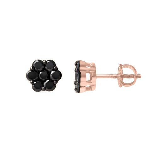 Nova 0.75 Cts Black Diamond Cluster Studs 10K Gold Earrings