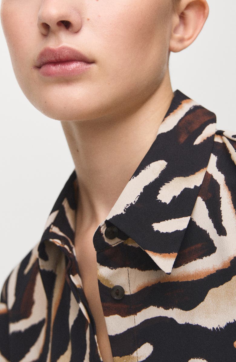 MANGO Dot Print Button-Up Shirt, Alternate, color, Black