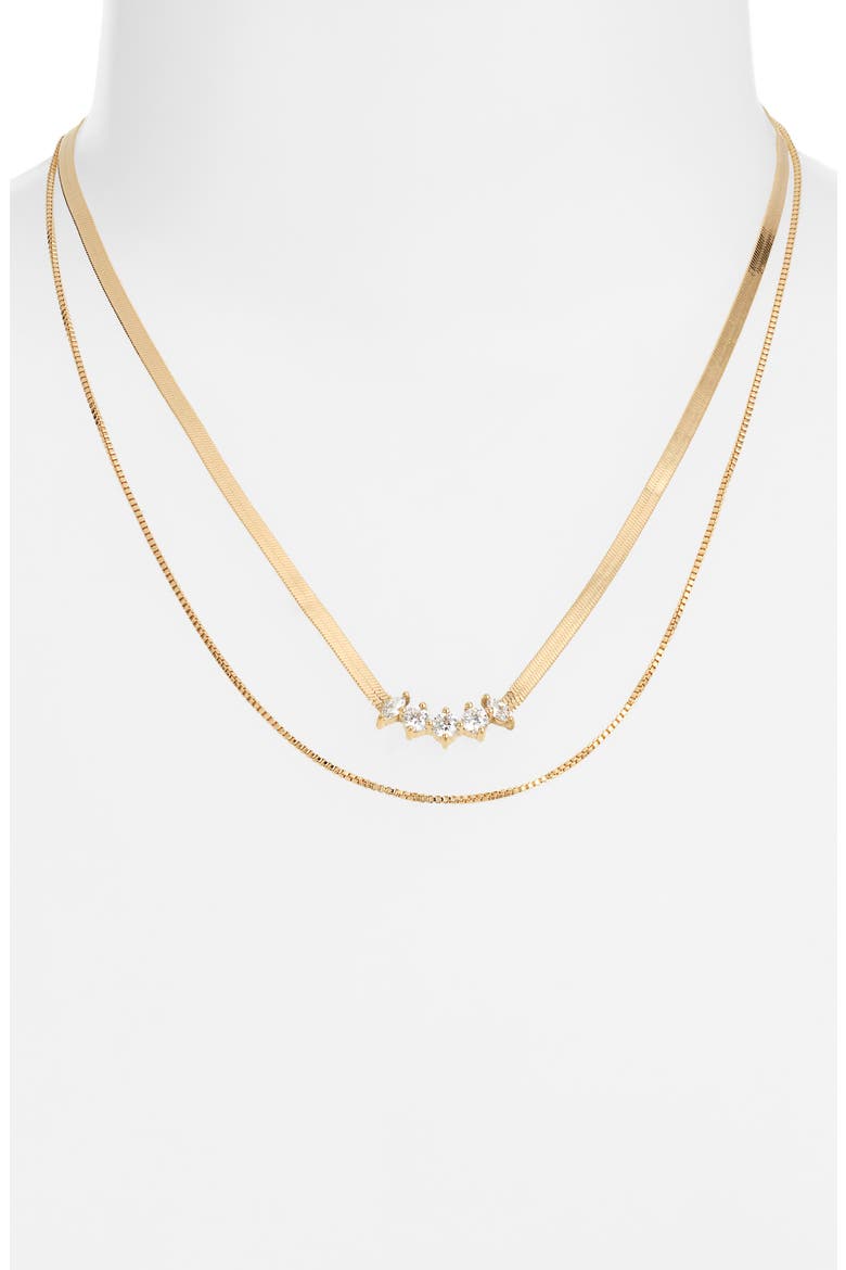 Cubic Zirconia Bar Layered Chain Necklace, Alternate, color, CLEAR- GOLD