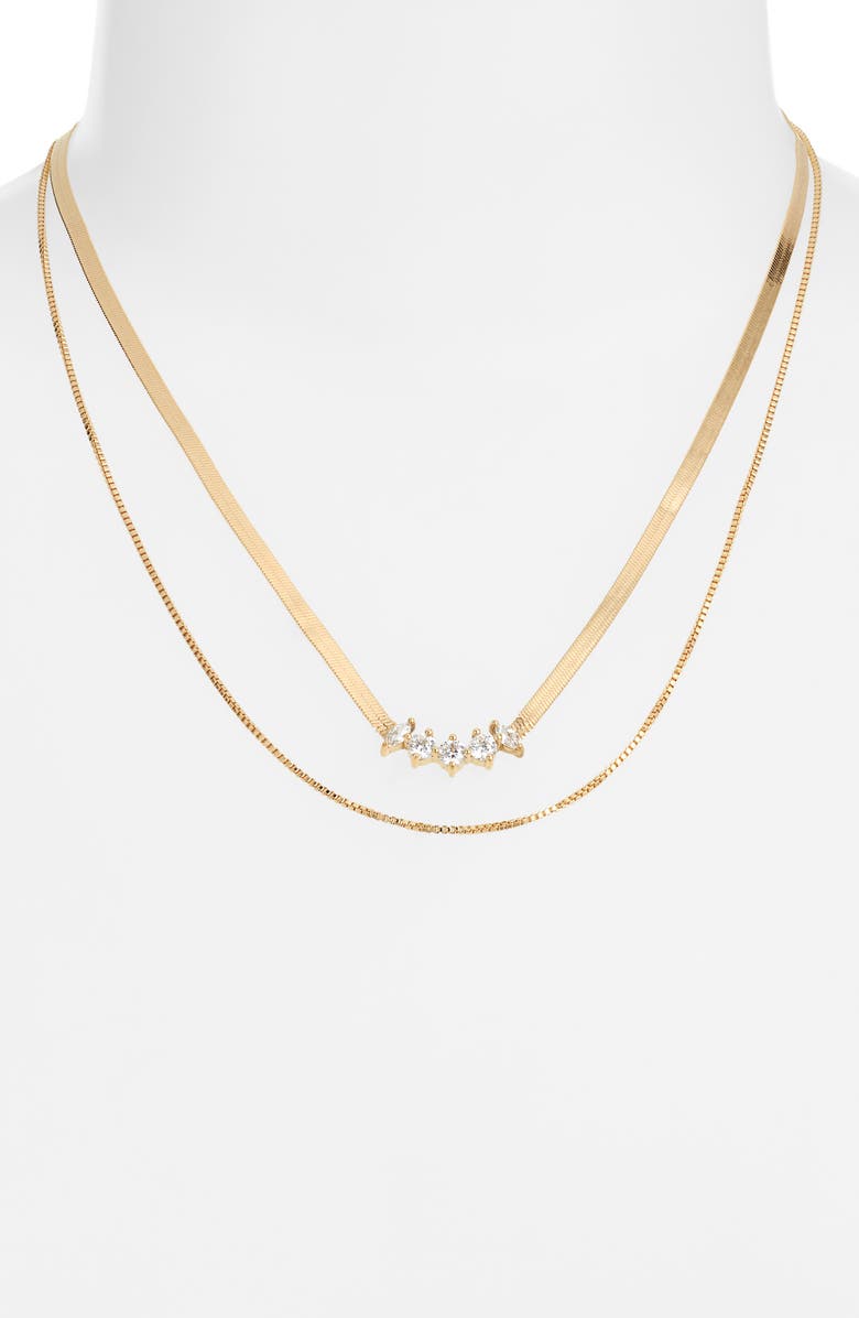 Nordstrom Cubic Zirconia Bar Layered Chain Necklace, Alternate, color,