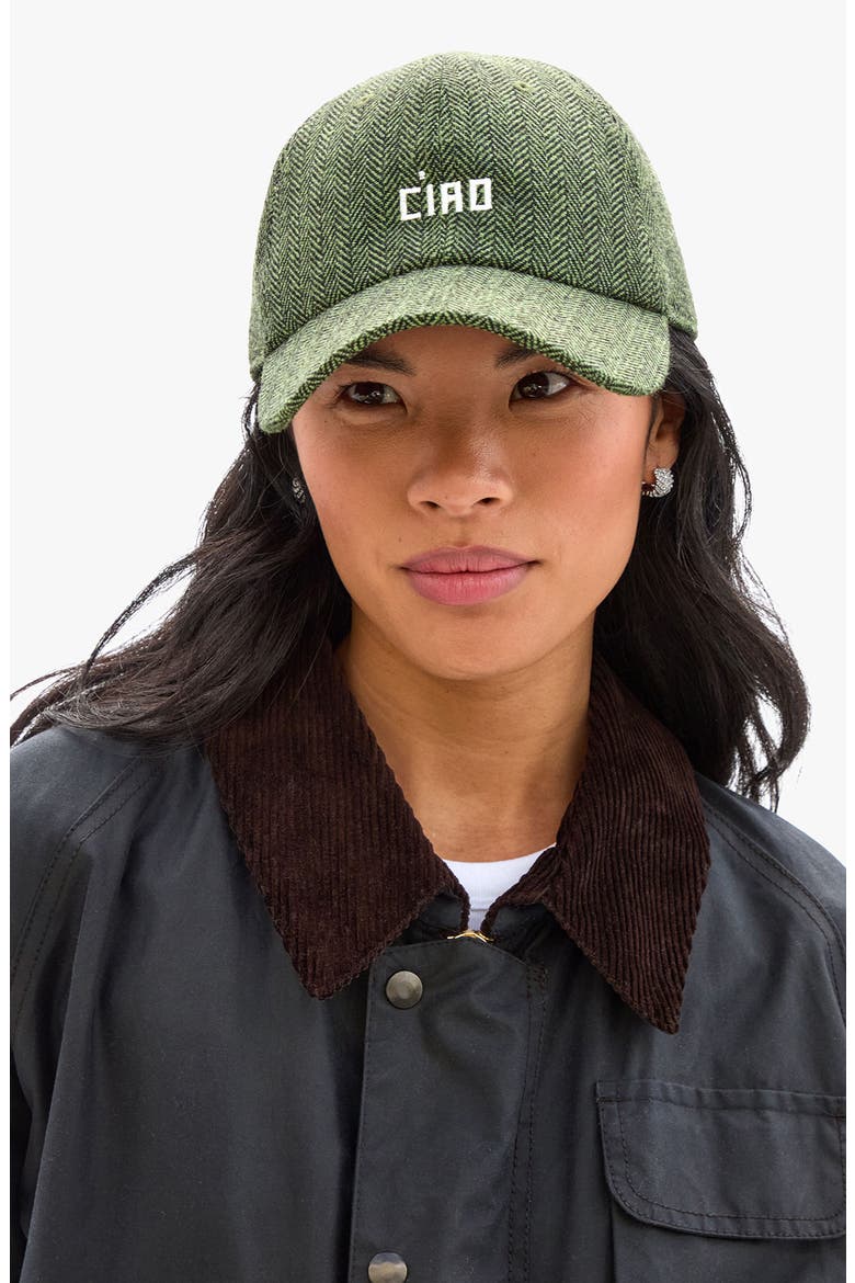 Wool Herringbone Adjustable Baseball Cap, Alternate, color, GREEN & BLACK W PETIT CIAO