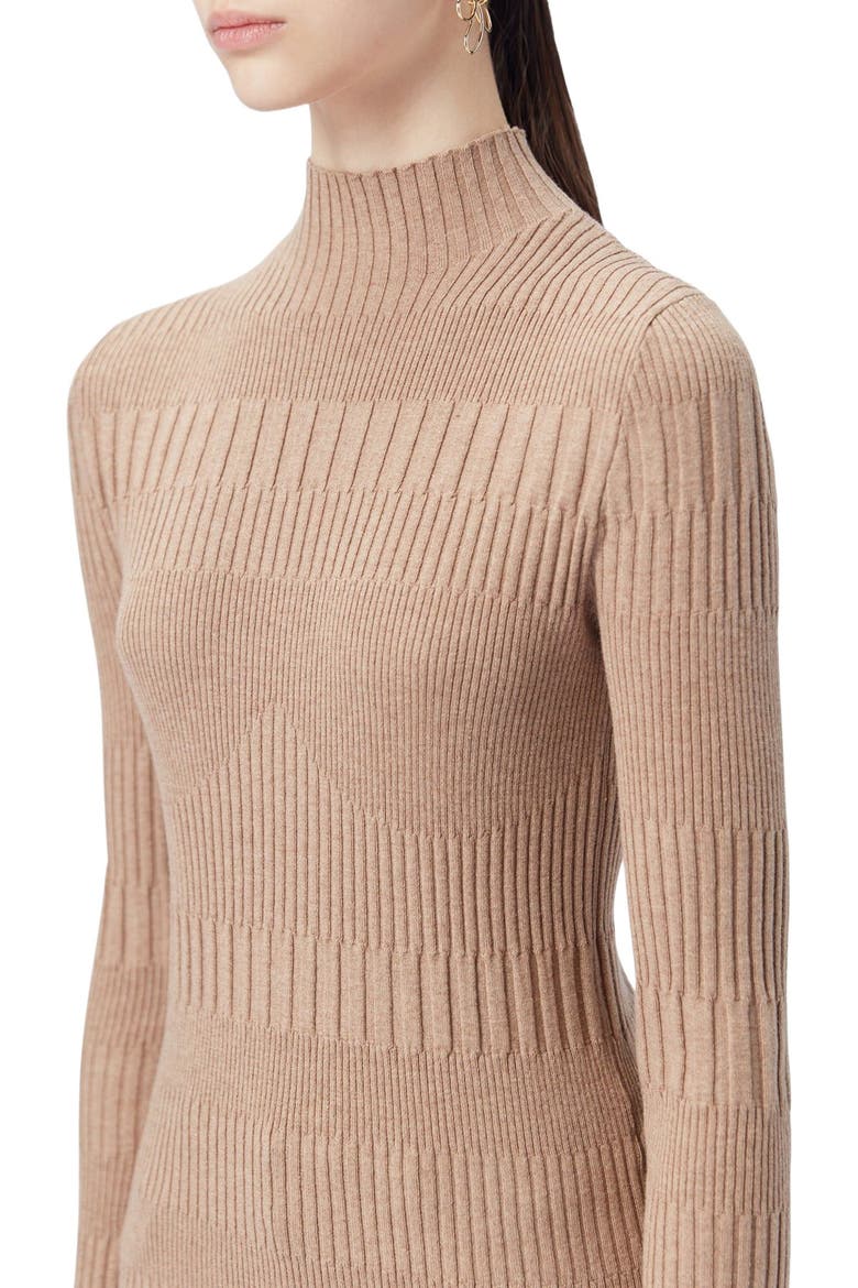 High-neck Ribbed Cotton Silk Cashmere Blend Sweater, Alternate, color, timber wolf