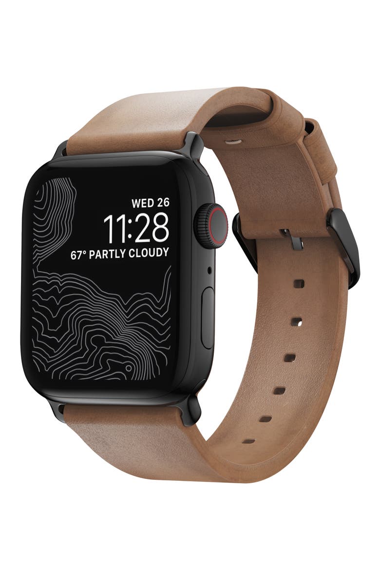Modern Slim Leather 22mm Apple Watch® Watchband, Main, color, TAN/BLACK