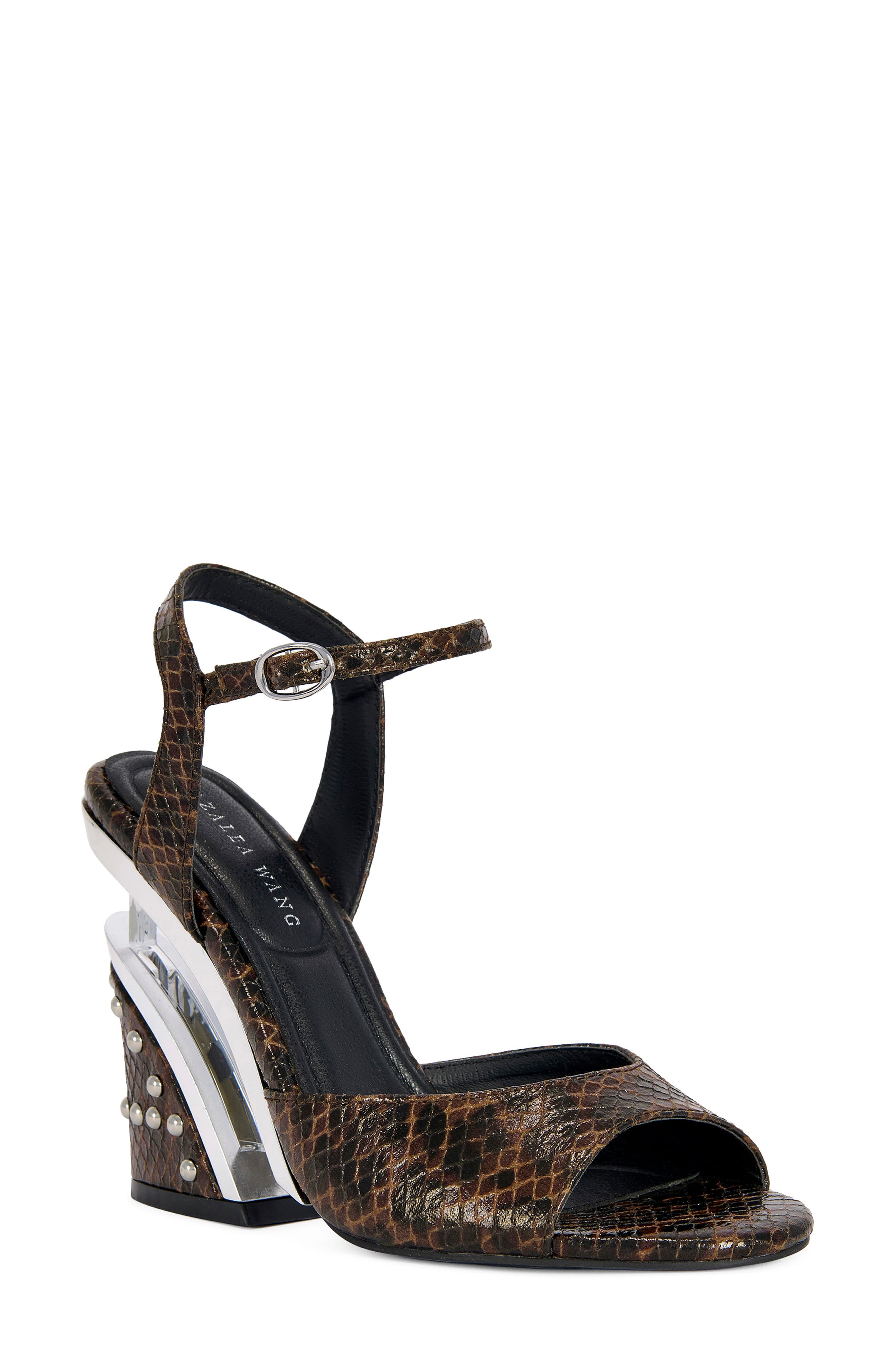 AZALEA WANG Della Snake Embossed Split Heel Sandal, Main, color, Brown Multi