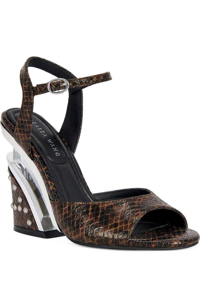 AZALEA WANG Della Snake Embossed Split Heel Sandal, Main, color, Brown Multi