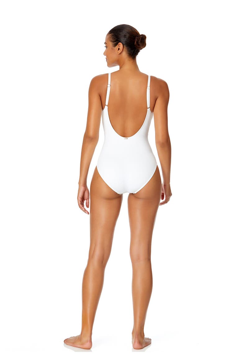 Women's Live In Color Plunge Twist One Piece Swimsuit, Alternate, color, White