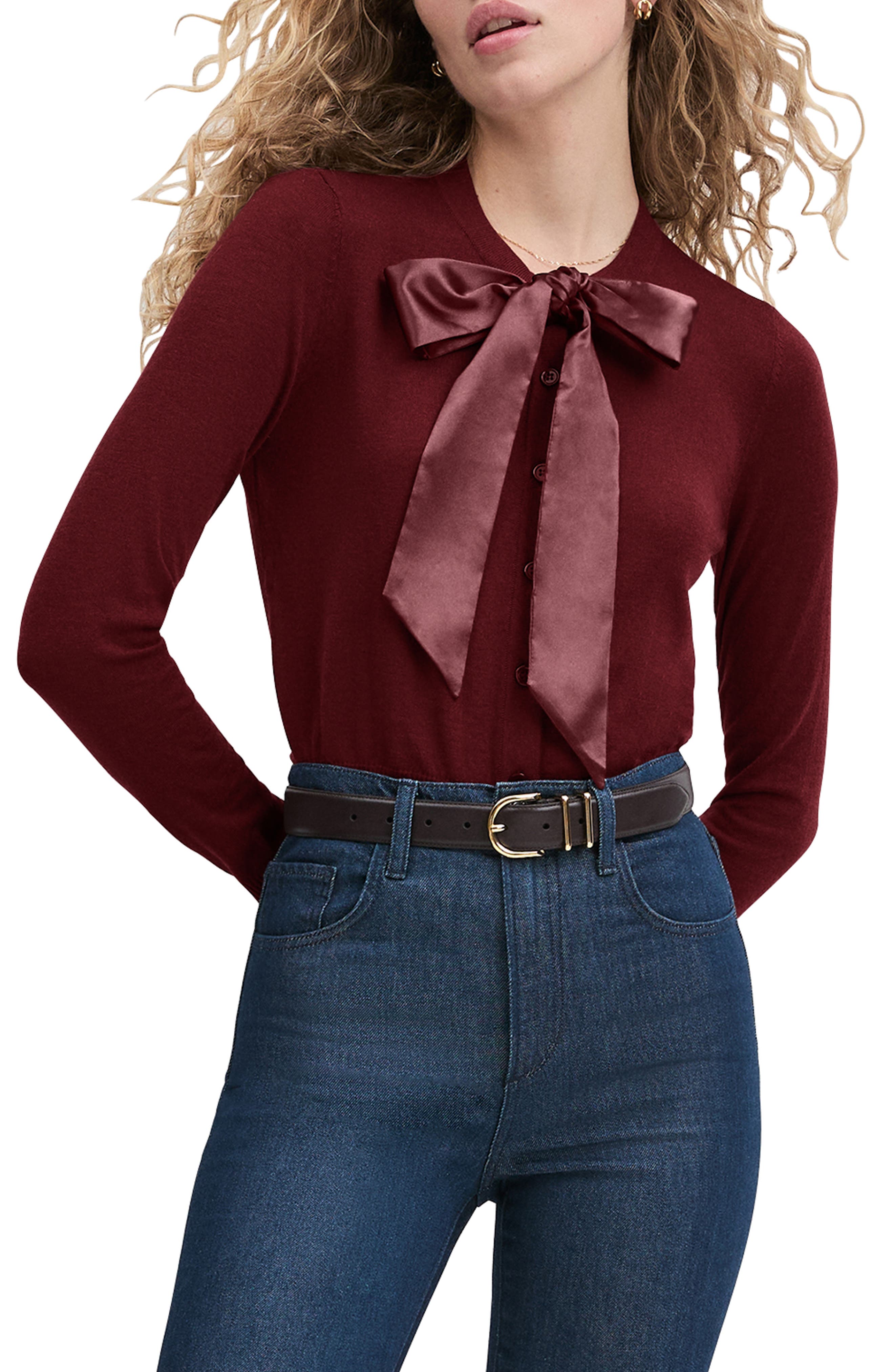 Favorite Daughter Take A Bow Embellished Wool Sweater In Burgundy