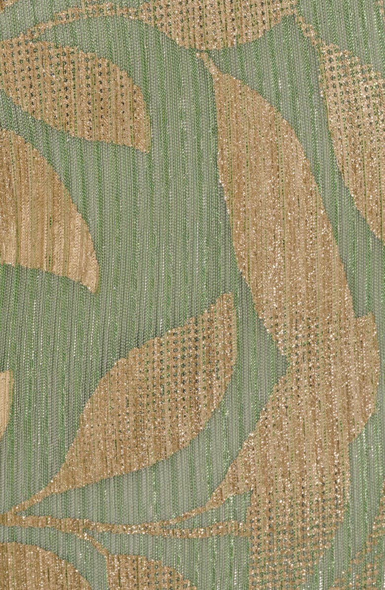 Adrianna Papell Metallic Leaf Jacquard Draped Gown, Alternate, color, Sage/ Gold