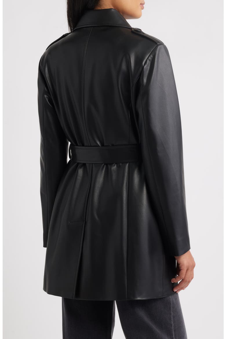 Faux Leather Trench Coat, Alternate, color, BLACK