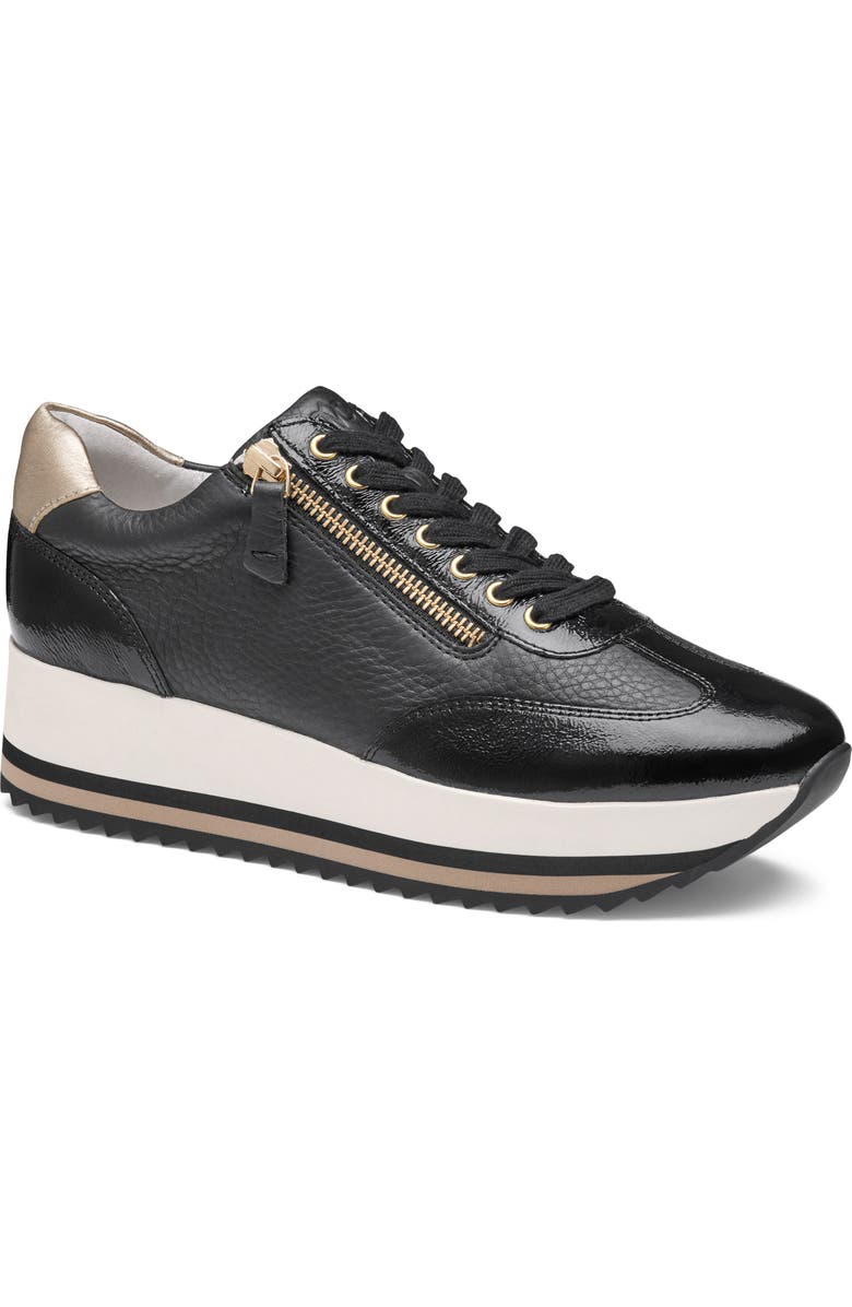 JOHNSTON & MURPHY COLLECTION Gracie Side Zip Sneaker, Main, color, Black Calfskin/ Patent Leather