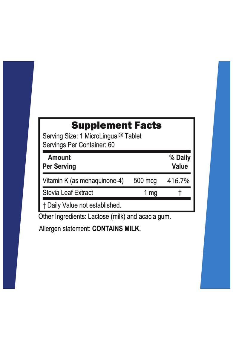 Vitamin K2 MK-4 Menaquinone-4 Microlingual Tablets, Alternate, color, White