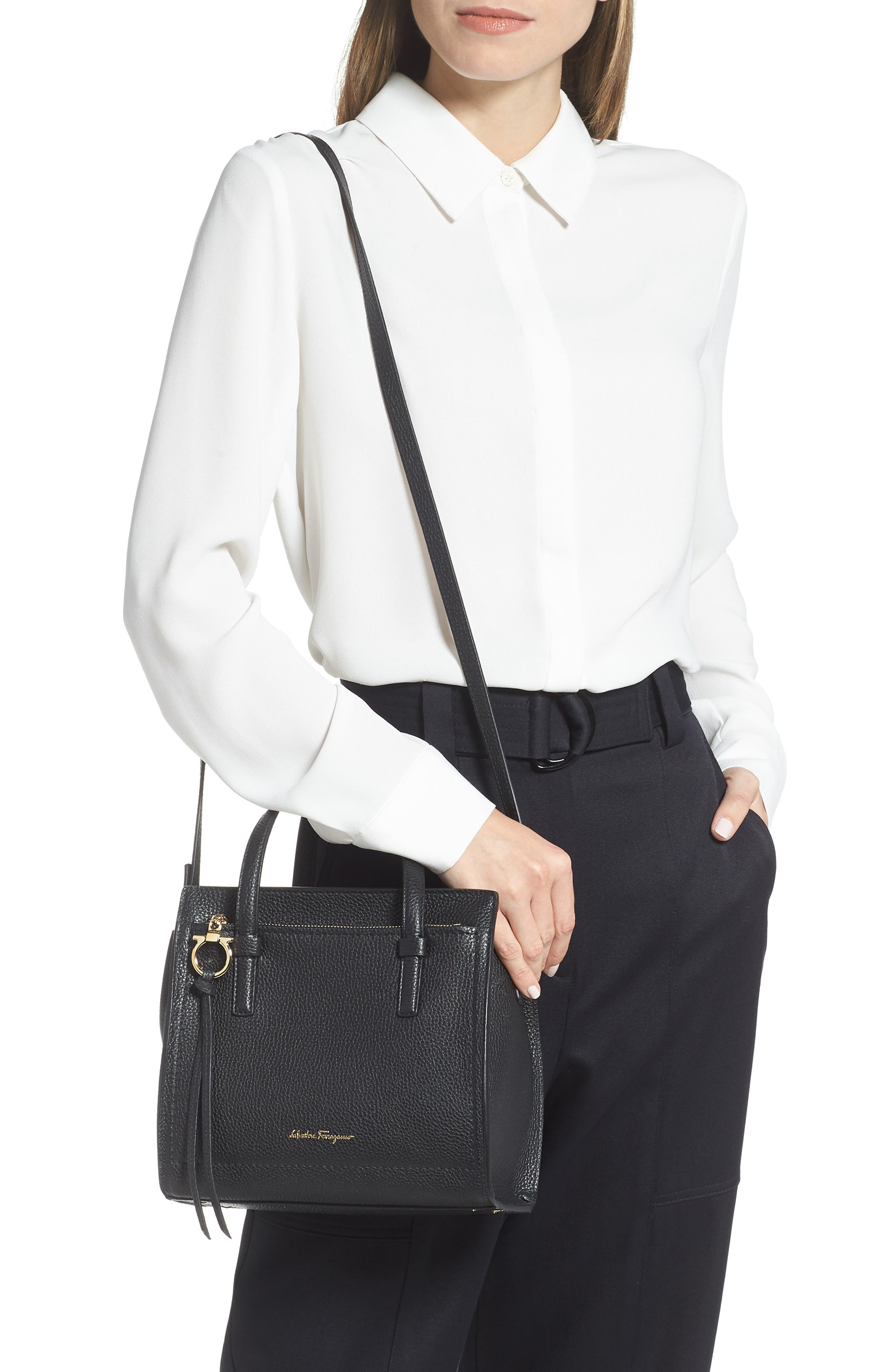 FERRAGAMO Mini Amy Leather Tote, Alternate, color, 