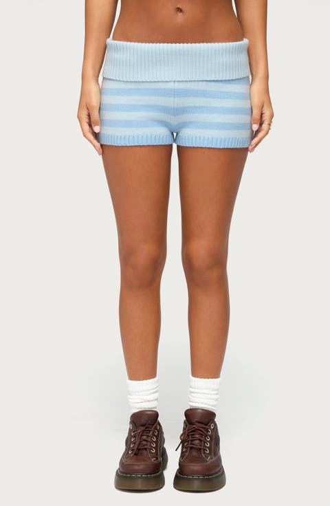 Saphi Stripe Foldover Waist Knit Shorts